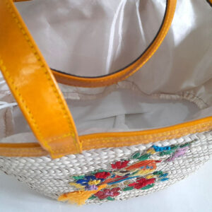 Couffin en paille motif oiseau CPO11