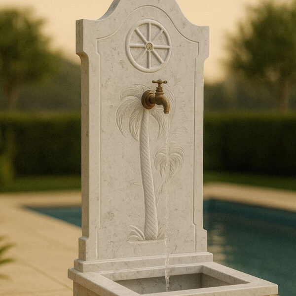 Fontaine murale pour jardin en marbre FMM02 couv