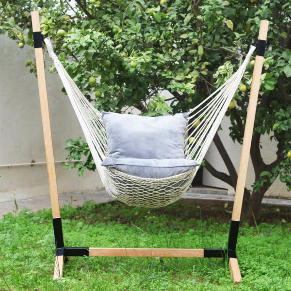 Chaise Hamac macramé avec support en bois1
