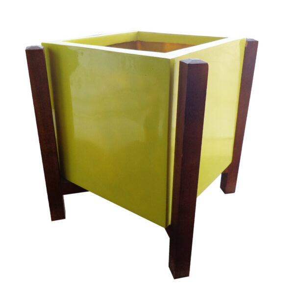 Pot de fleurs cube avec support en bois