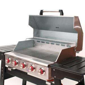 Barbecue au gaz Inox 5 brûleurs sur socle en bois