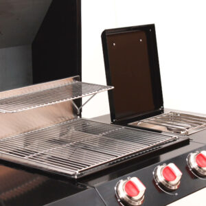 Barbecue gaz 3 bruleurs et 1 auxiliaire en acier noir