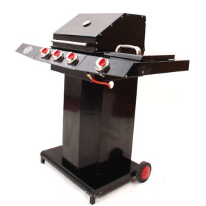 Barbecue gaz 3 bruleurs et 1 auxiliaire en acier noir