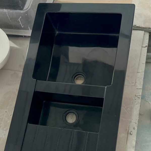 évier de cuisine encastrable 2 bacs modèle INES noir brillant