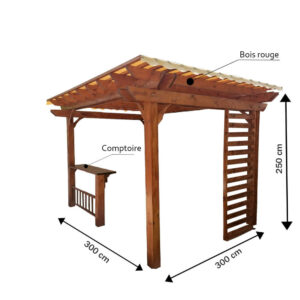 Pergola coin repas exterieur en bois rouge – PBCR01
