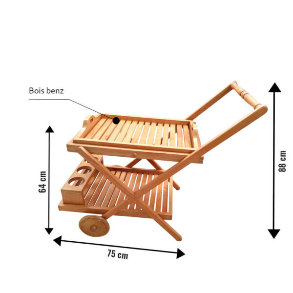 chariot dessert mobile en bois benz CD001