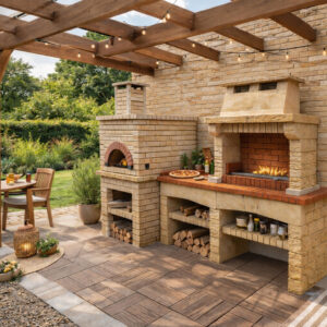 Cuisine extérieure en pierre et briques RJ224