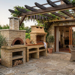 Cuisine extérieure en pierre et briques RJ224