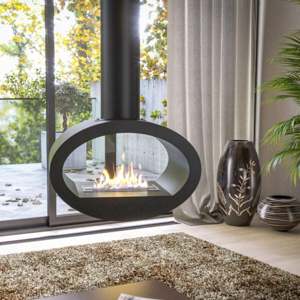 Cheminée Bioéthanol Suspendue Noire 190cm fond