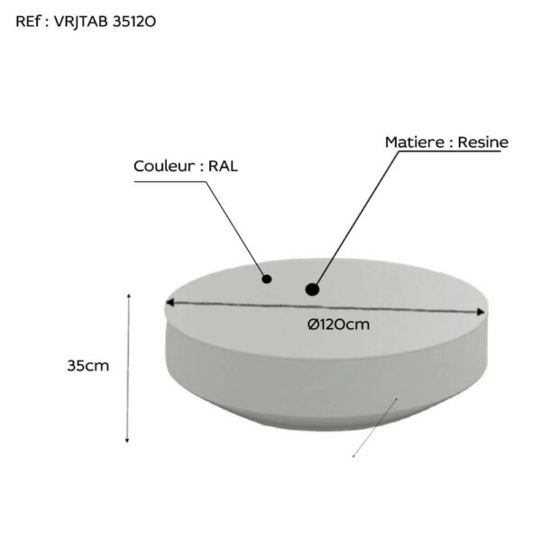 Table basse ronde en resine D120 dim