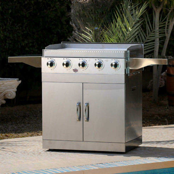 plancha Pro au gaz inox 5 bruleurs couv