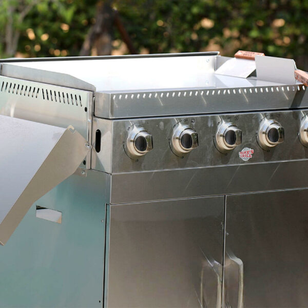 plancha Pro au gaz inox 5 bruleurs couverture