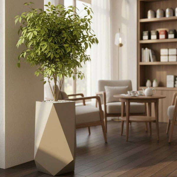 Cache Pot GeoForme en Résine CP036 couverture beige