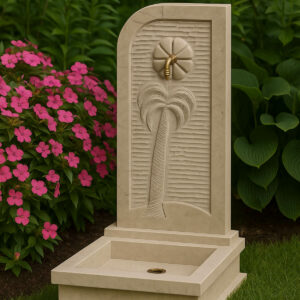 Fontaine murale en marbre Téla motif palmier FMM08