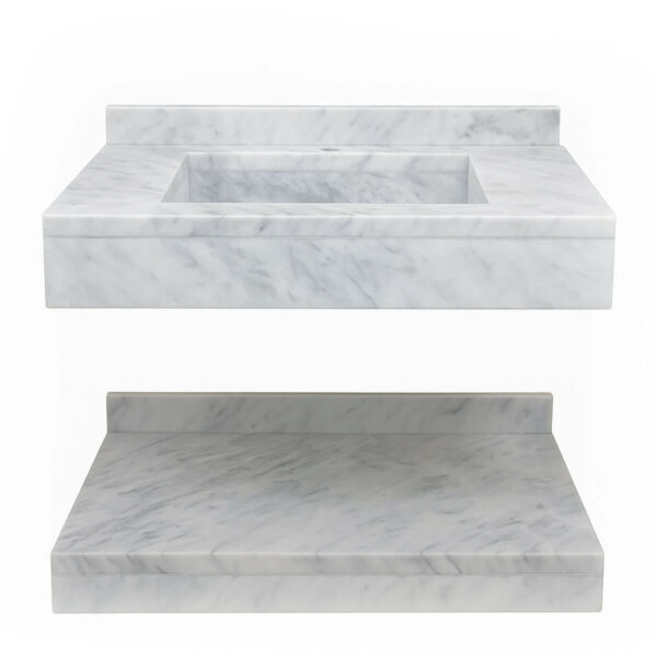 Lavabo Suspendue Avec Etagere En Marbre Blanc