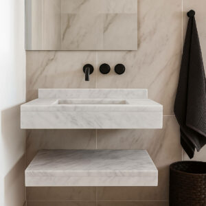 Lavabo suspendue avec etagere en marbre Blanc italie LMEB100