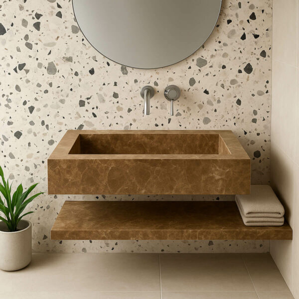 Lavabo Suspendue Avec Etagere En Marbre Emperador couv