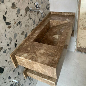 Lavabo suspendue avec etagere en marbre emperador LMEE100