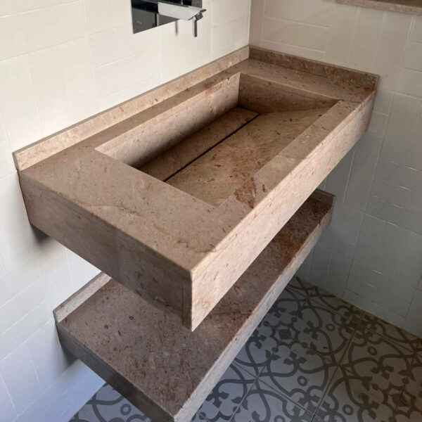 Lavabo suspendue avec etagere en marbre kadhel reel