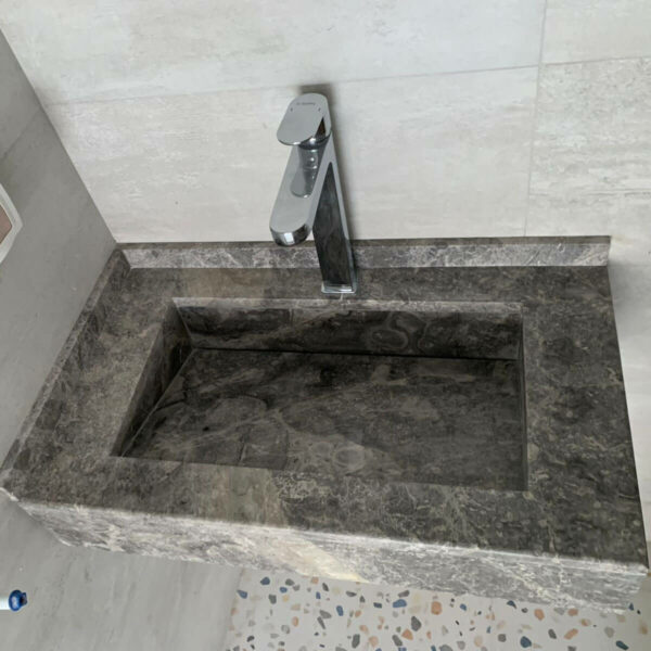 Lavabo suspendue en marbre Tindra gris LMT70 reel