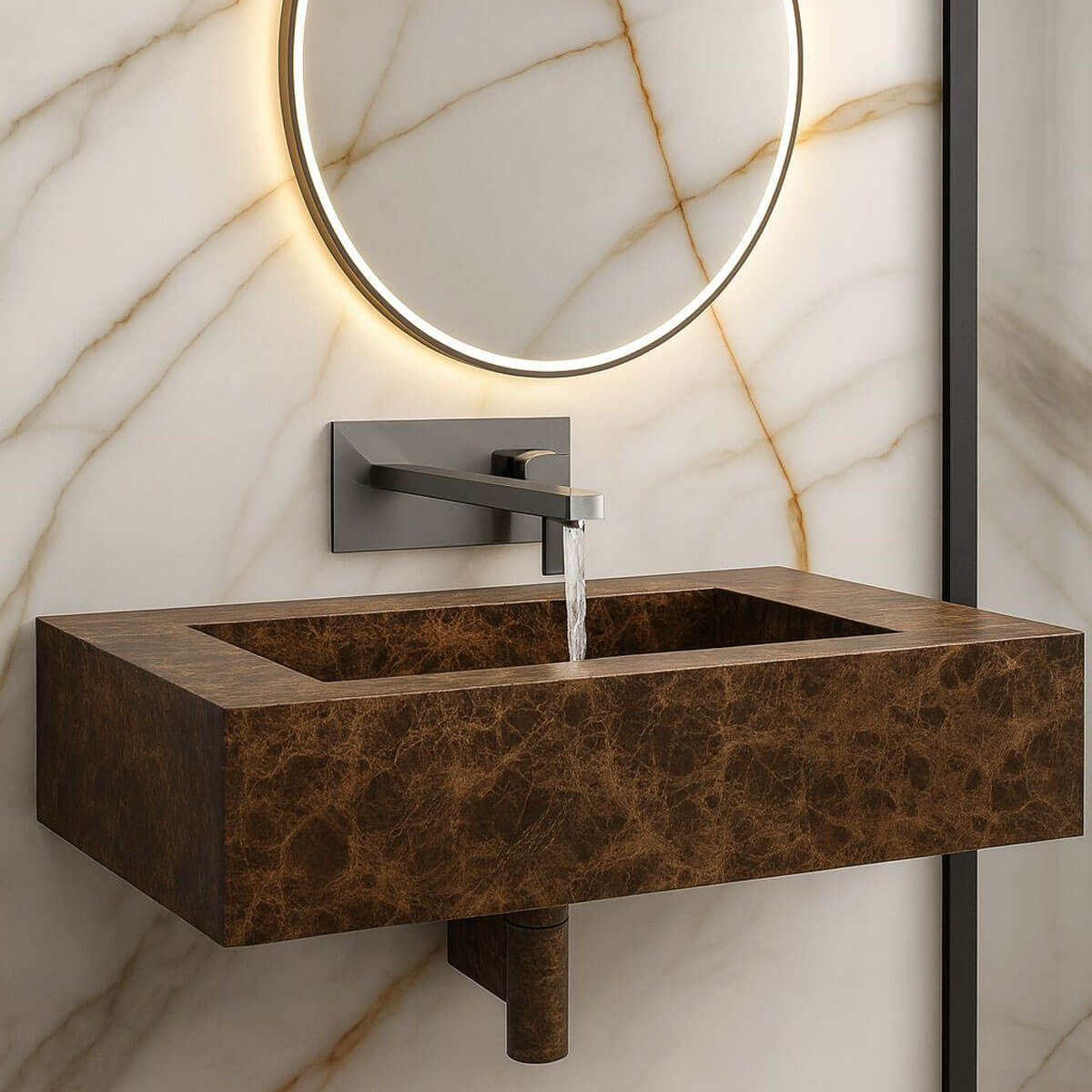Lavabo suspendue en marbre emperador LME70 couv
