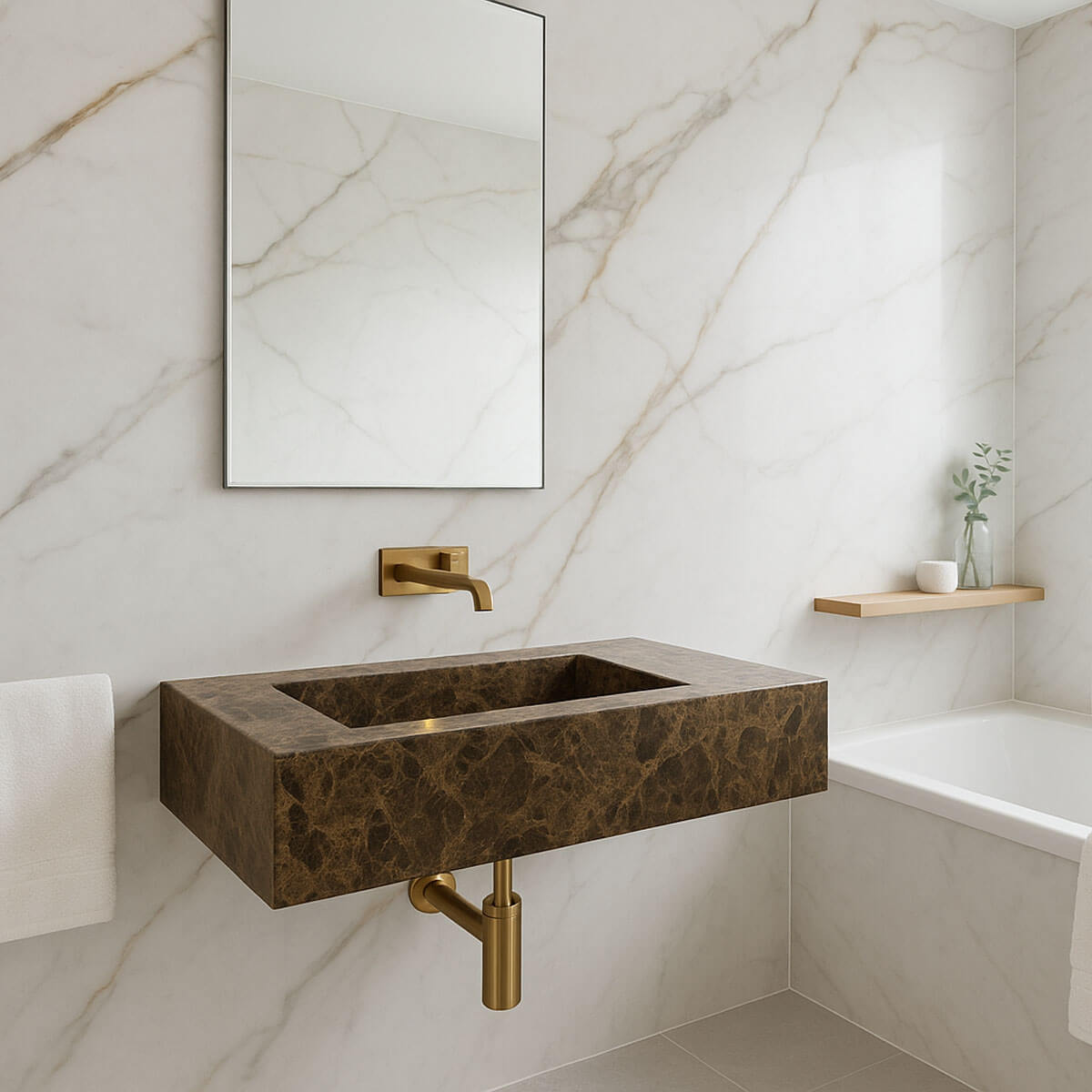 Lavabo suspendue en marbre emperador LME70 couv1