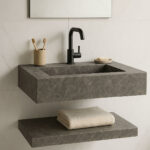lavabo suspendue avec etagere en marbre Tindra couverture