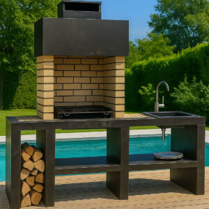 Barbecue de jardin en marbre et briques BPM14