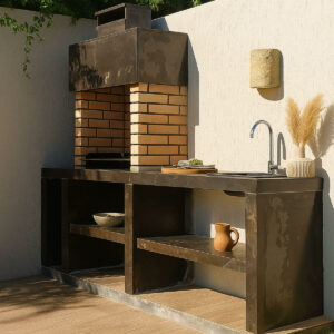 Barbecue de jardin en marbre et briques BPM14