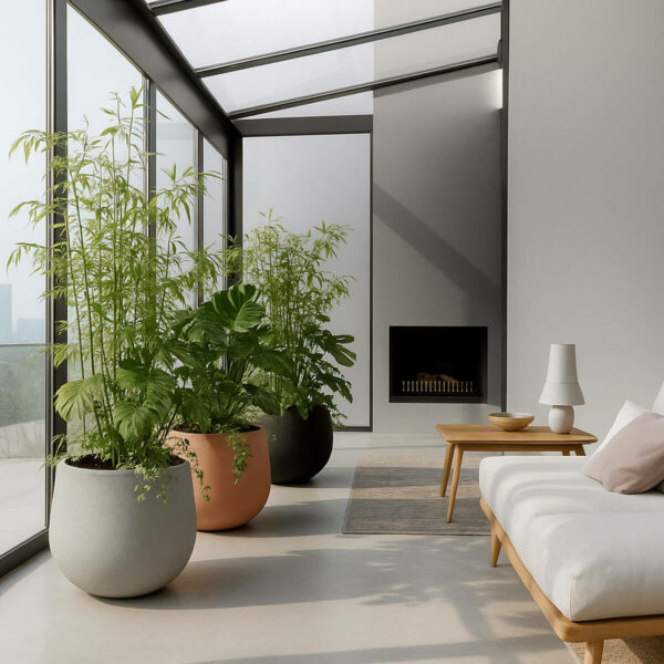 Pot de jardin ovale en béton fibré modèle LUNA50 couv