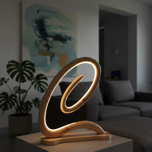 Lampe de table spirale en bois noble modèle Tourbillon couv