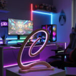 Lampe de table spirale en bois noble modèle Tourbillon couv rgb