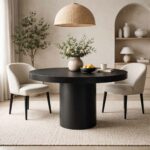 Table haute ronde en resine modèle CANNE couv