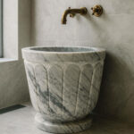 Bassine Hammam En Marbre Blanc Ø40 Cm couv