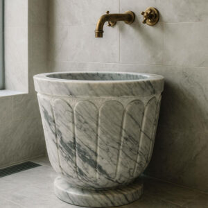 Bassine Hammam en Marbre Blanc H 40 cm