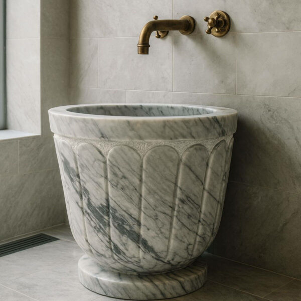 Bassine Hammam En Marbre Blanc Ø40 Cm couv