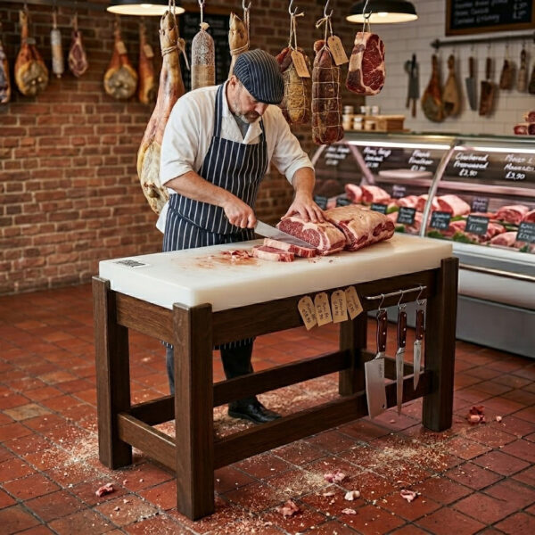 Billot de Boucher Polyéthylène en Blanc 100x50x93 cm couv