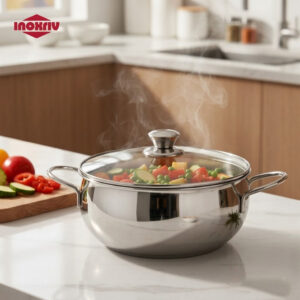 Faitout en inox avec couvercle en verre 5L 24cm