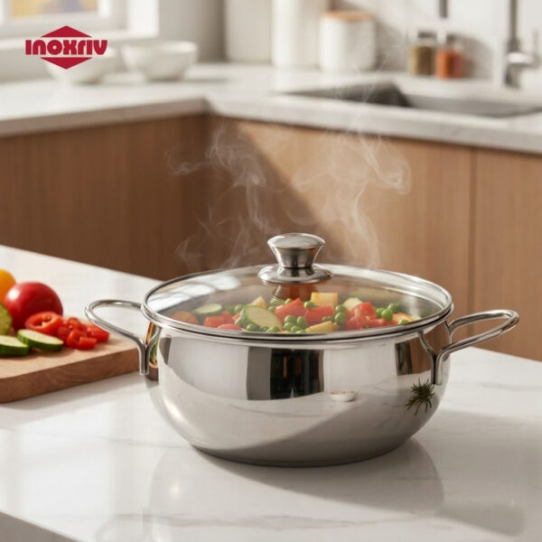 Faitout en inox avec couvercle en verre 5L 24cm couverture