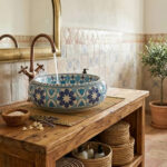 Vasque en Céramique Artisanale Motif Bleu Azur Ø 41cm couv