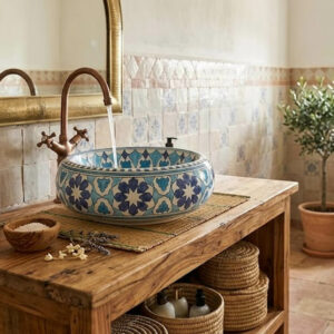Vasque en Céramique Artisanale Motif Bleu Azur Ø 41cm