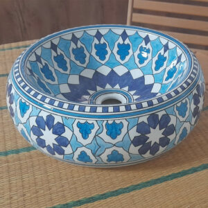 Vasque en Céramique Artisanale Motif Bleu Azur Ø 41cm