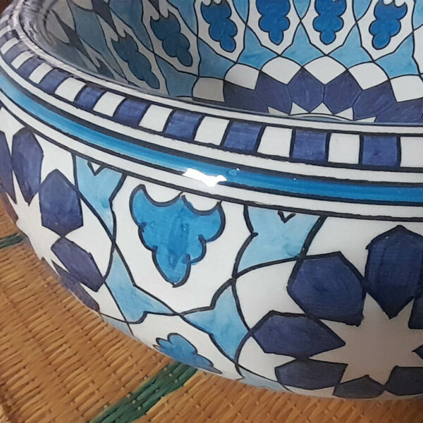 Vasque en Céramique Artisanale Motif Bleu Azur Ø 41cm reel1