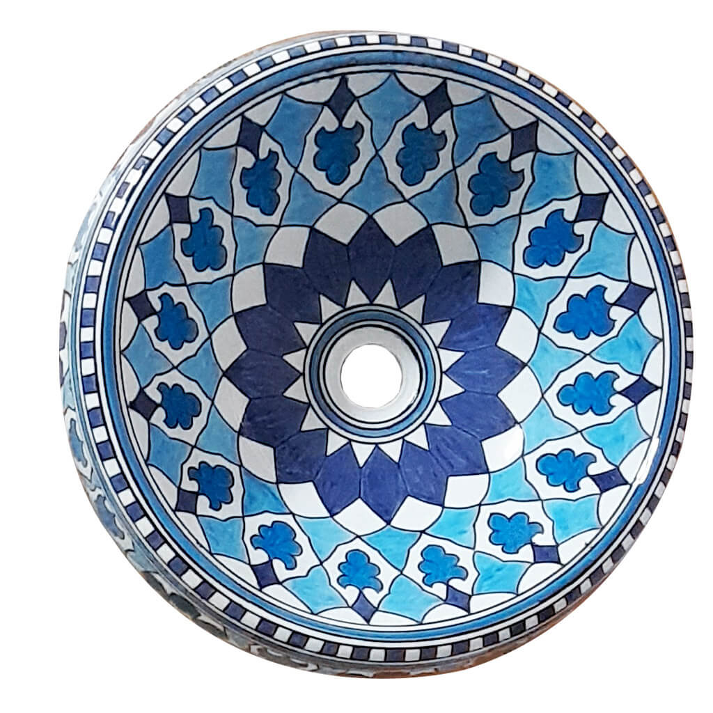 Vasque en Céramique Artisanale Motif Bleu Azur Ø 41cm 2 Vasque en Céramique Artisanale Motif Bleu Azur Ø 41cm