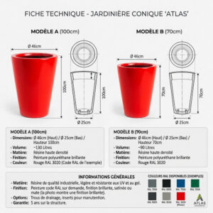 Pot en resine modèle Conique ATLAS diamètre 46cm